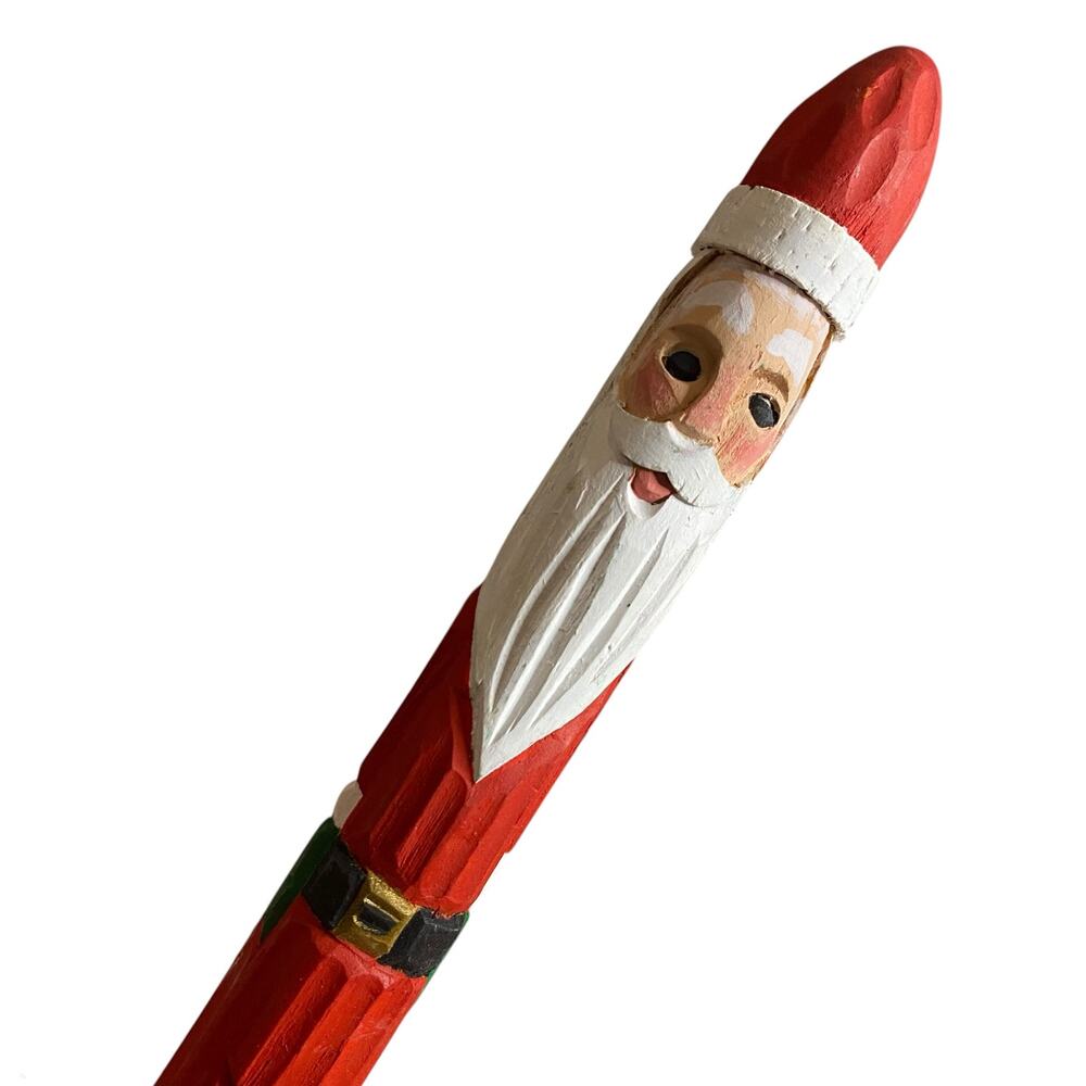 Vintage Hand Carved Wooden Pencil Skinny Santa Claus and Christmas Tree Figurine - Picture 8 of 14